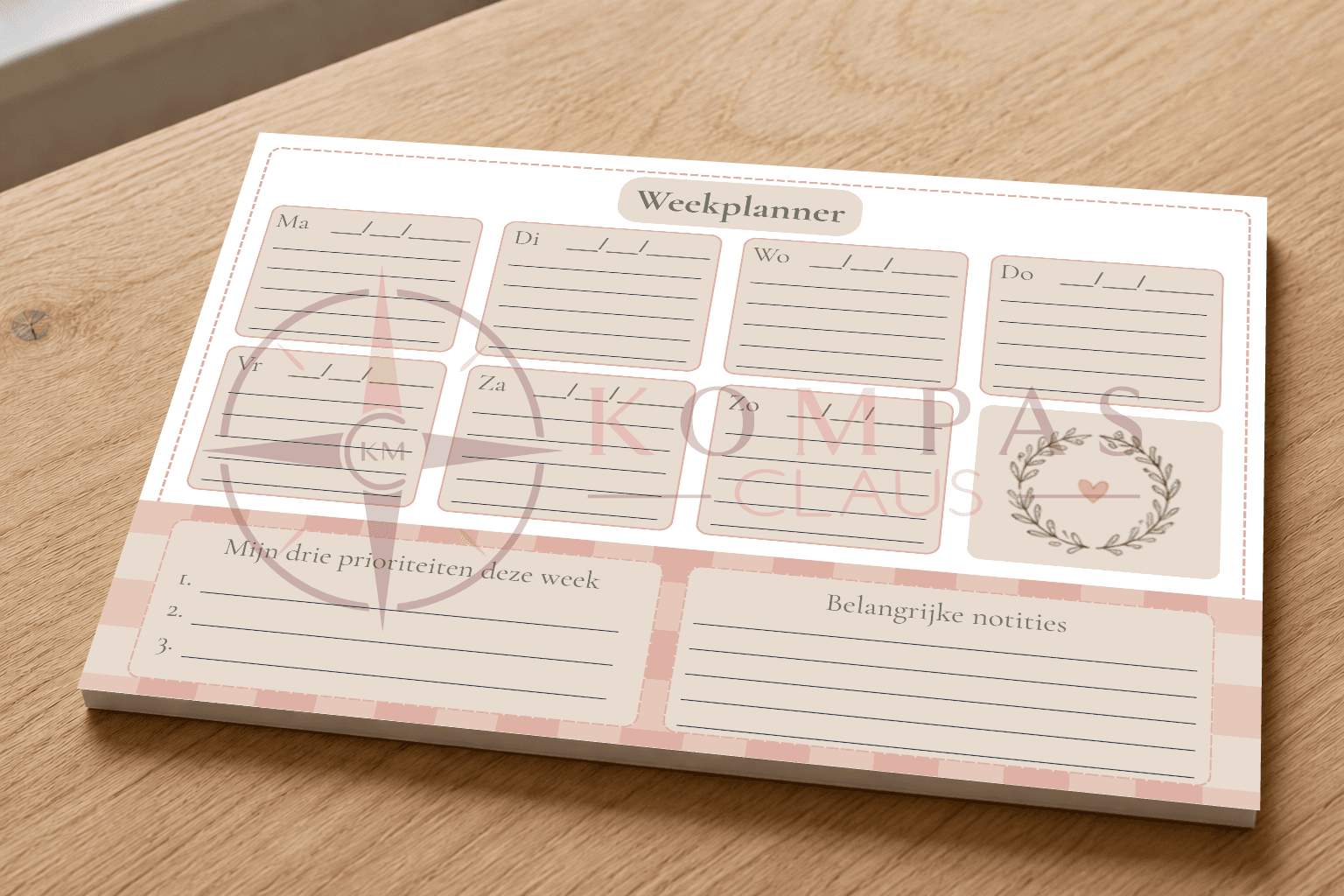 Weekplanner - Cozy met roze ruitjesmotief - A4 liggend – Scheurblok