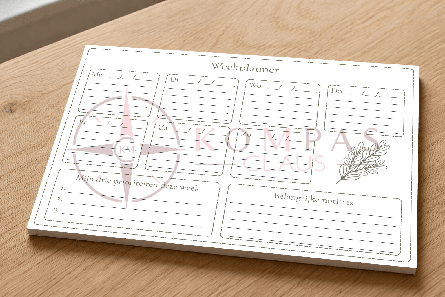 Weekplanner - Botanisch met olijfgroene details - A4 liggend – Scheurblok